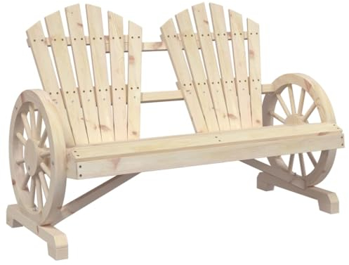 vidaXL Adirondack Gartenstuhl 2-Sitzer, Gartensessel mit Wagenräder-Design, Stuhl für Garten Terrasse Balkon, Sessel Gartenmöbel, Landhausstil, Massivholz Tanne