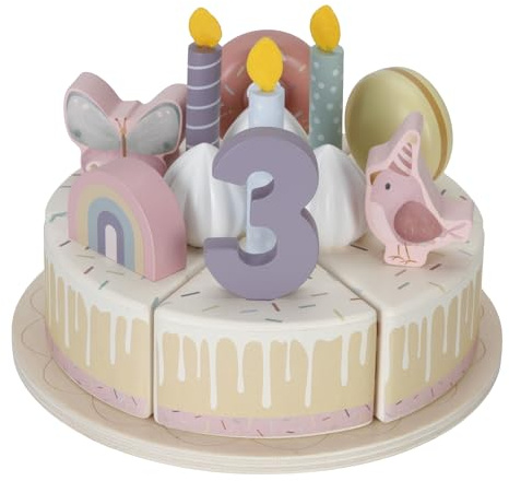 Little Dutch 8015 - Torta di compleanno in legno FSC, 26 pezzi, colore: Rosa