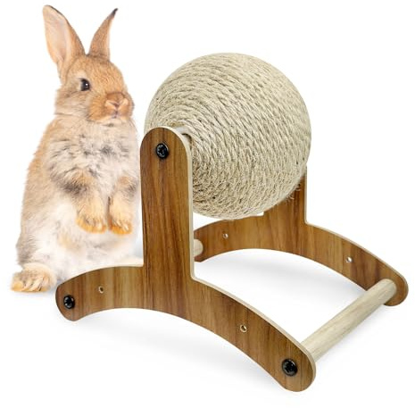 Fhiny Rabbit Scratch Toy, Natural Sisal Rabbit Scratching Ball Sisal Rope Bunny Claw Scratcher Rotating Ball Interactive Toys Nail Scratching Post for Indoor Pets Kittens Ferrets Small Animals