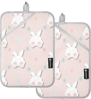 KLL Pot Holders, 2 Pack Heat Resistant Potholders with Pockets Hot Pads Pot Holders Oven Pad, 9.8x7 Bunny Easter Cute Cartoon