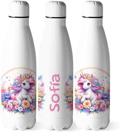 Zumo Digital Botella de Agua Personalizada Niña, Botella Unicornio Acero Inoxidable Doble Pared 500ml Libre de BPA, Regalos Personalizados con Nombre (Unicornio 4)