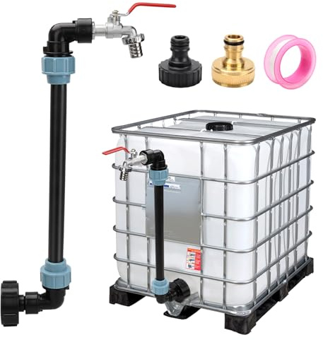 AROMUJOY IBC Schwanenhals 3/4 Auslaufhahn, S60x6 Feingewinde Wasserhahn Absperrhahn 3/4 Zoll IBC Adapter, IBC Tank Zubehör für Regenwassertank Wasserfaß Regenfass IBC-Container