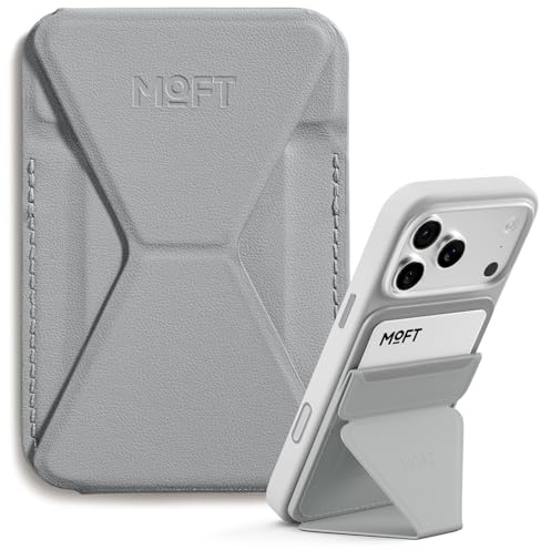 MOFT MagSafe Cartera Soporte para iPhone 17/16/15/14/13 Series Compatible con MagSafe, Soporte Magnético de MOVAS Cuero Vegano para Teléfono con 3 Ángulos de Visión, 2 Soportes Tarjetas (Cemento)