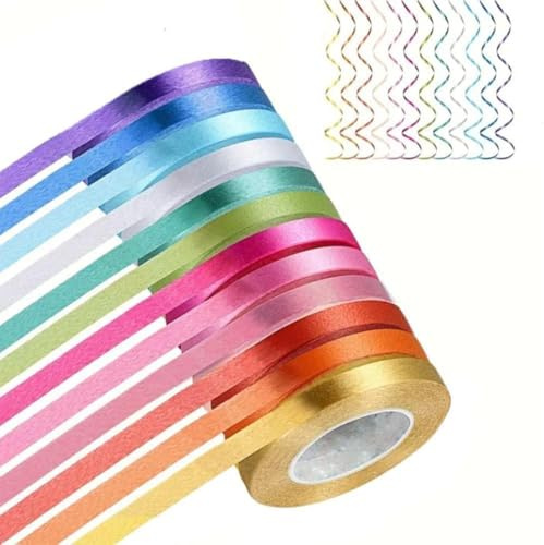 12 Rollen Ringelband-Set, 5 mm Ballonband, 10 m / Rolle, Ringelband-Set, doppelseitiges Satinband-Rollen zum Basteln, Luftballons, Weihnachten, Festival, Hochzeit oder Geburtstagsparty-Dekoration (12