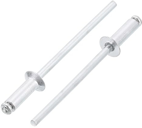 sourcing map 100Pcs 1/8x3/8 Aluminum Blind Rivets, Aluminum Grip and Steel Mandrel, Countersunk Head Long Split Rivets for Metal, Furniture, Automotive, Silver