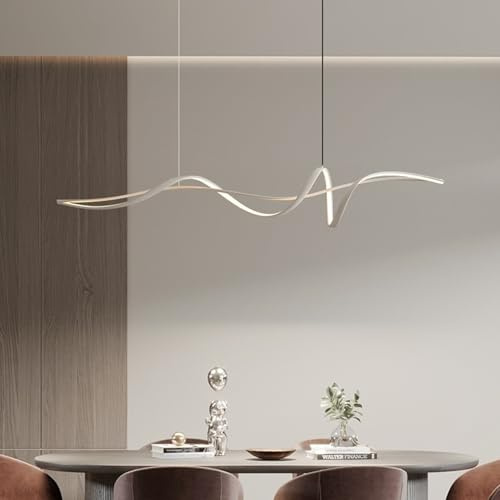 LED Dimmbare Pendelleuchte Esstisch Moderne Hängelampe Spiral Design Hängeleuchte Esszimmer Esstischlampe mit Fernbedienung Esszimmerlampe für Wohnzimmer Küche Büro Hängend Lampe (Weiß, L120cm)