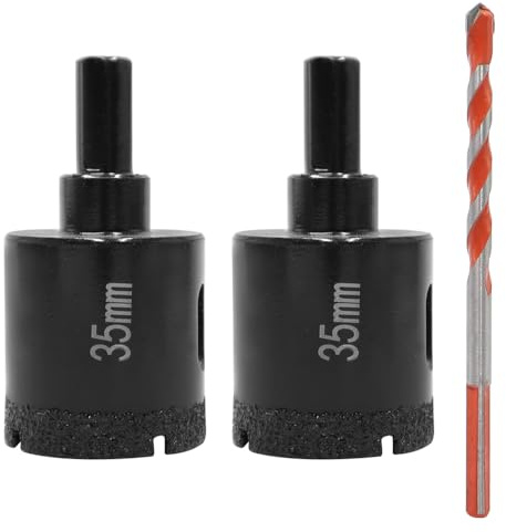 KtbeYTi 2 Pezzi 35 mm Punta per Trapano Diamantata Punte Diamantate Gres Porcellanato con 1 Pezzi Centro Drill Bit per Piastrella Marmo Ceramica(Nero)