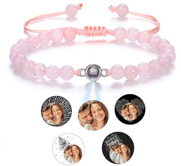 CrystalTears Armband mit Foto personalisierte Projektion Armband im Stein Tigerauge Perlenarmband Benutzerdefinierte Valentinstag Geschenke