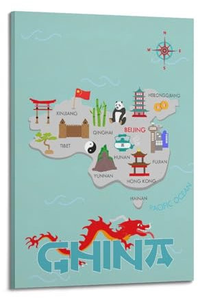 qiyan Poster decorativo da parete con mappa della Cina, poster decorativo da parete su tela, stampa artistica moderna, per camera da letto, per camera da letto, 40 x 60 cm