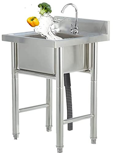 CZAOERXB Lavello da Cucina Commerciale con Una Vasca, lavello in Acciaio Inox Indipendente con Rubinetto, lavello da Giardino Esterno per Lavaggio per Lavanderia Cortile