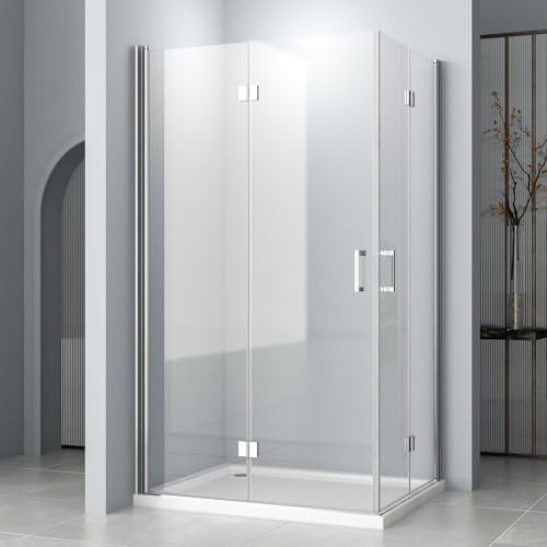 Duschkabine Groß 120x120 cm falttür Eckeinstieg, 6mm NANO ESG Glas Doppel Drehfalttür, Über Einer Duschwanne Oder Fliesen Montiert, Höhe 195 cm(Ohne Duschtasse)