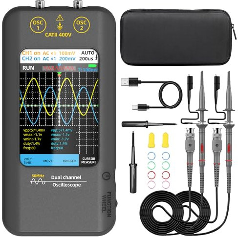 BSIDE Handheld Oscilloscope 50MHz Bandwidth Dual Channel Digital oscilloscope 3.98'' Touchscreen Portable Oscilloscope Signal Generator 250MSa/s Sampling Rate Tablet Automotive oscilloscope