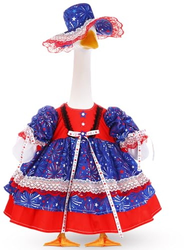 FuWeave 4th of July Porch Goose Outfit for 23'' Plastic Patriotic Cement Goose Statue Clothes Skirt Costume for 250th Anniversary Independence Day Outdoor Patio Yard Lawn Decor(Style1)