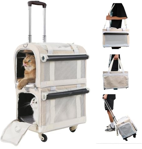 Trasportino doppio per 2 gatti con ruote, passeggino 3 in 1 per animali domestici, trasportino rimovibile per cani di piccola taglia, cuccioli, trasportini per animali domestici di grandi dimensioni