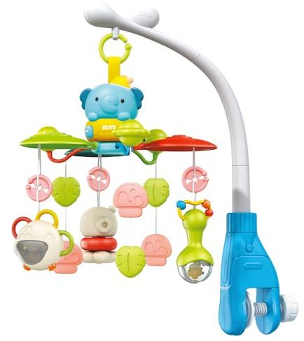 Jouet mobile pour lit de bébé, avec lumière, projecteur, Bluetooth, mobile musical rotatif avec sons de piano, contrôle du volume, minuterie et 3 options de montage, s'adapte à la plupart des lits