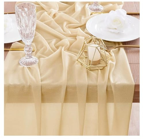 GreatRise Chiffon Tischläufer, 75×600cm Hochzeit Käsetuch Tüll Tischdecke Boho-Still Musselin Seihtuch-Tisch Läufer Rustikaler Gaze Tisch Dekostoff für Geburtstagsfeiern Küche Tischdeko Champagner