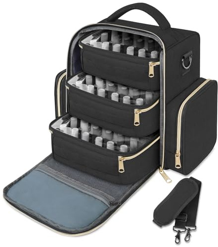YOREPEK Nail Polish Organiser with 3 Layers Holds 72 Bottles, Removable Nail Polish Storage Bag for Nail Lamp, Manicure Tools and Supplies, Gift for Manicurist,Family and Friends, BLACK