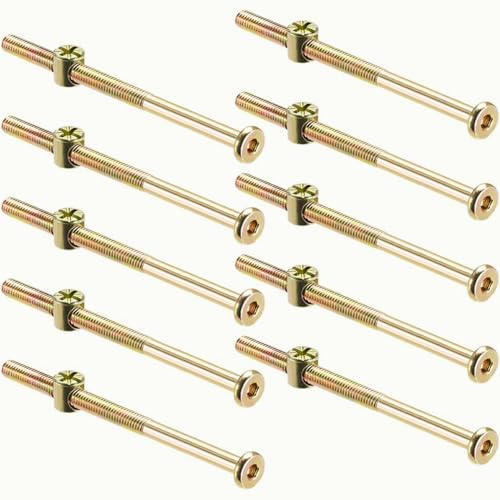 Jadeshay M6 Nuts and Bolts,10 Pieces Furniture Bolts Nuts M6*120mm Fastening Parts Carbon Steel for Furniture Cots Beds Chairs,Connector Fastener Kit