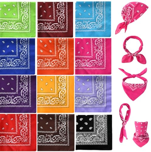 Spydge 12 stück Bandanas Mischfarben Kopftuch Unisex Neuheit Cowboy Halstuch für Damen Herren für Modekoordinate Ansatz Handgelenk Kopf Biker kopftücher