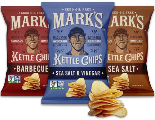 MARK’S Kettle Cooked Avocado Oil Potato Chips, Variety Pack – Gluten Free and Seed Oil Free | 3-Flavor Variety Pack, 5 oz (Pack of 3) | Gluten Free, Non-GMO Chips for Clean & Healthy Snacking