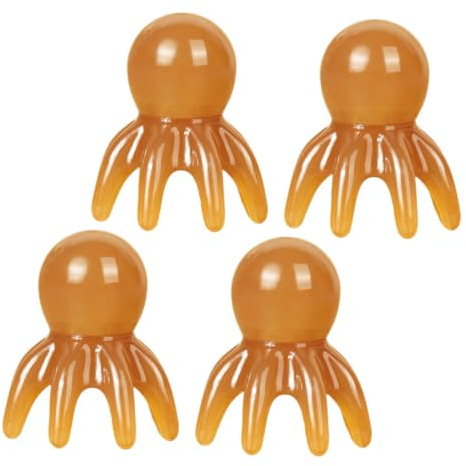 LRXIYODE Lot de 4 Peignes de Massage de Pieuvre, Masseur Crânien Manuel Léger et Compact, Outil D’acupression pour Relaxation du Cuir Chevelu, du Dos Épaules, Usage Quotidien à Domicile,