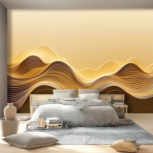 Murales Papel Pintado Salon 250 x 175 cm Abstracto Olas Montañas Motivo, Líneas Marrones Fotomurales Tejido No Tejido Papel Tapiz Fotográfico Decorativos Murales Dormitorio Oficina Hotel