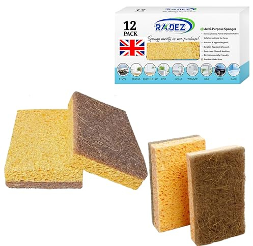 Radez 10 Pack Biodegradable Kitchen Sponge Eco Friendly, Compostable, Natural Cellulose Dish sponge Durable Dual-Layer Washing Up Sponges for Home Cleaning