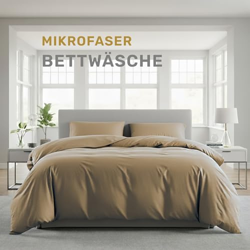 Lavea® Sängset i mikrofiber med påslakan 155x220 + 1 örngott 80x80 cm – Mjuk, andningsbar och OEKO‑TEX-certifierad – Sand
