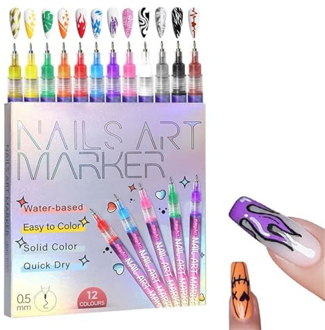 12 Färger Nagelkonstpennor Set, Nagelkonstmarkörer For Gelnaglar DIY Nagelkonstmarkör Teckning Målning Linerpenna 3D Nagellackspennor Snabbtorkande Nagel