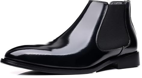 Stivali Chelsea da Uomo in Pelle PU - Stivaletti da Lavoro Slip-on in Pelle Verniciata per Abbigliamento Formale e Casual,Nero,39 EU