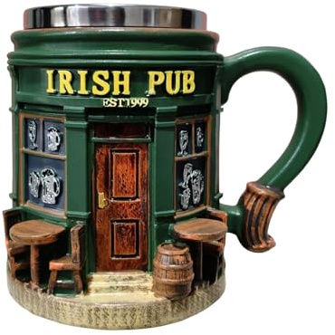 Wuvfojca Mugs Drôles - 300ml Nouveauté Résine 3D Rétro Décoration De Bureau - Tasses À Thé Décoratives De Pub Irlandais,Pour Hommes Et Femmes Saint-Patrick Anniversaire Noël Lait Bière Boisson Maison