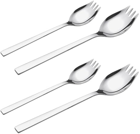 Mikinona Juego de 4 Tenedores de Ensalada de Acero Inoxidable Mango Largo Resistentes y Versátiles Tamaño Grande y Mediano Ideales para Camping Pasta Postres y Frutas en Exteriores o