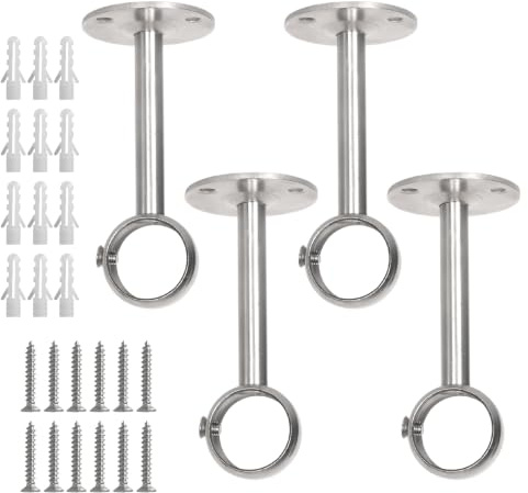 Oridaceae Supports de Tringle à Rideaux Fixation au Plafond, 4 Pièces Crochet pour Tringle à Rideaux Plafond en Acier Inoxydable avec Vis, Diamètre Intérieur 26 mm (Argent)