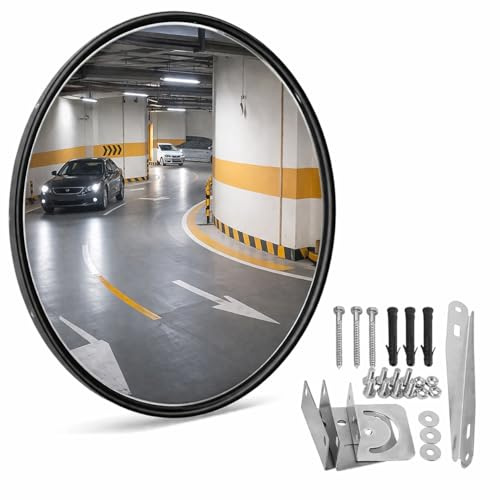 Espejo Convexo de 45cm ZincOrange – Espejo de Seguridad para Puntos Ciegos, Aparcamientos, Garajes y Almacenes – Uso Interior y Exterior (negro, 45cm)