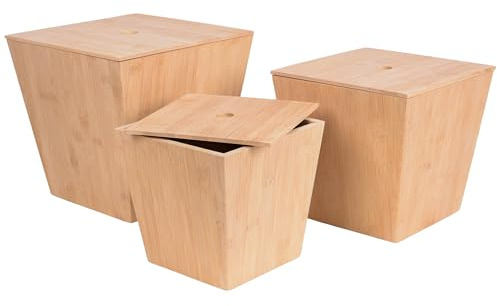 UNUS Lot de 3 poubelles en bambou naturel durable