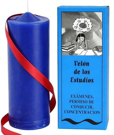 Velón Preparado para Estudios Azul – Vela Ritualizada para Exámenes, Oposiciones y Carnet de Conducir | Hecho a Mano con Hierbas | Incluye Instrucciones y Oración