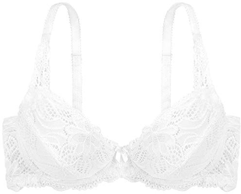 Dorina Sujetador Angie para Mujer – con Aros, Cobertura Completa, Copas Sin Relleno con Ribete de Encaje Floral y Laterales de Microfibra Suave, Blanco