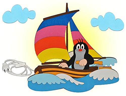 alles-meine.de GmbH Wandlampe Holz - der kleine Maulwurf - Pauli - Lampe mit Schalter für Kinder - Kinderzimmer Kinderlampe Wandleuchte Boot Segelboot