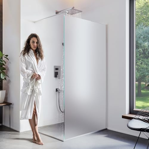 BIJON Duschwand Glas 80 x 200 cm Satiniertes Glas Duschabtrennung Glas 8 mm ESG Duschtrennwand, Duschglaswand, Glaswand-Dusche Walk-in Dusche, Glastrennwand, Nano - Lotuseffekt, M3