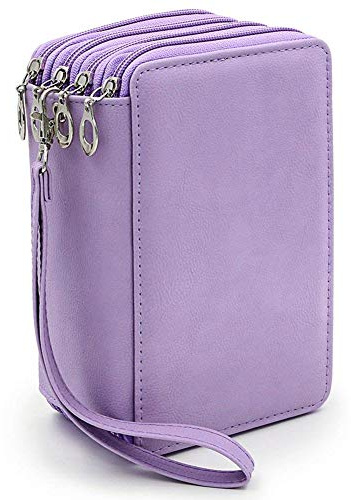 DUBENS 72 slots PU Leder Buntstifte Federmäppchen große Kapazität Bleistiftkasten Stationary Pouch Mäppchen Kosmetiktasche Bleistifte, Mehrzweck Aquarellstifte Federmappe Schüleretui (Violett)