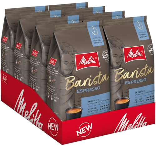 Melitta Barista Classic Espresso, grains de café entiers, 8 x 1 kg, non moulus, pour machine à café entièrement automatique, torréfaction forte, épaisseur 5, dans un plateau