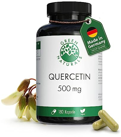 Quercetin Kapseln – Hochdosiert: 500 mg mit natürlichem Japanischen Schnurrbaum (Sophora Japonica) – 100% Vegan & ohne Zusätze – 180 Kapseln (6 Monate) – Green Naturals®