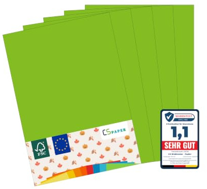 MADE IN EU 50 Blatt farbiges Papier GRÜN (Maigrün) A4 80 g/m² CS Paper. Druckerpapier, Kopierpapier, Universalpapier zum Drucken, Basteln & Falten im Format DIN A4. Papier für den Heim- & Bürobedarf