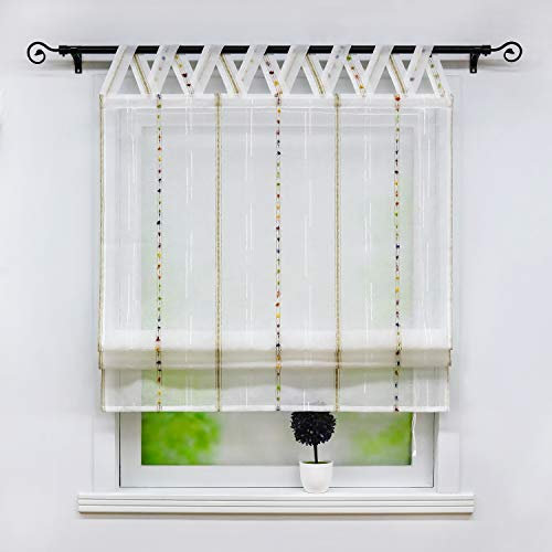 Joyswahl Raffrollo transparente Raffrollos mit Jacquard-Design Schals mit V-Schlaufen Fenster Vorhänge BxH 80x140cm Bunte Scherli 1er Pack