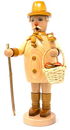 Drechslerei Friedbert Uhlig, Räuchermännchen Nr. 020/n, Waldarbeiter m. Korb, Natur, 35 cm hoch, aus regionalem Holz gedrechselt, echte Handarbeit aus dem Erzgebirge, Weihnachten, Holzkunst, Echtholz