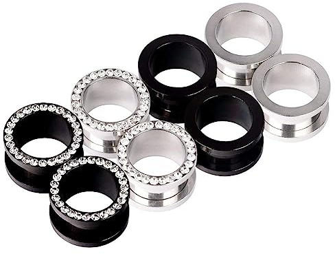 Longbeauty 8er/ 4er Set Edelstahl Flesh Tunnel Plugs Ohr Piercing Schmuck mit Schraubverschluss 3mm-16mm