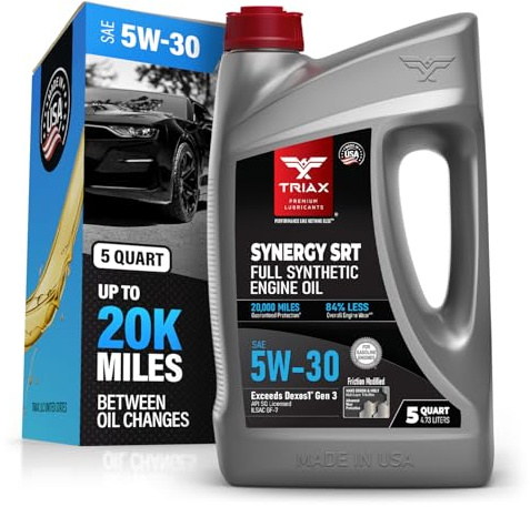 TRIAX Synergy SRT 5W-30 - Full Synthetic, Friction Modified Engine Oil - 20K Miles, API SP Licensed, 3x Wear Protection - Nano Boron and Moly Friction Modified (5 Quart)