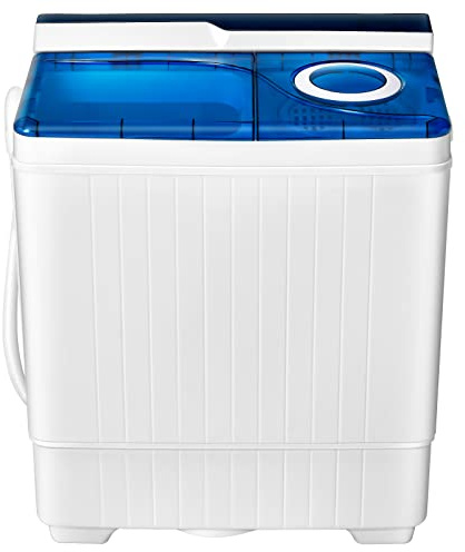 COSTWAY Portable Washing Machine, Twin Tub 26 Lbs Capacity, 18 Lbs Washer and 8 Lbs Spinner, Compact Washer with Control Knobs, Timer Function, Drain Pump, Laundry washer for Apartment RV, Blue