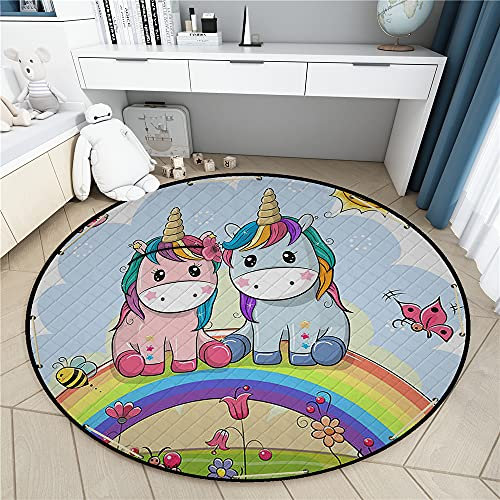 MeeTe Spielzeug Aufbewahrungsdecke Spieldecke Baby Krabbelmatte, Einhorn Paar Eltern-Kind Runde Baby Spielmatte Teppich, Durchmesser 150cm (Stil 08)