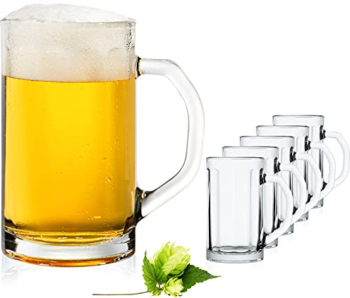 PLATINUX Bierseidel mit Henkel aus Glas Set 6-Teilig 300ml (max. 350ml) Bierkrug Maßkrug klein Bierkrüge Biergläser 0,3L
